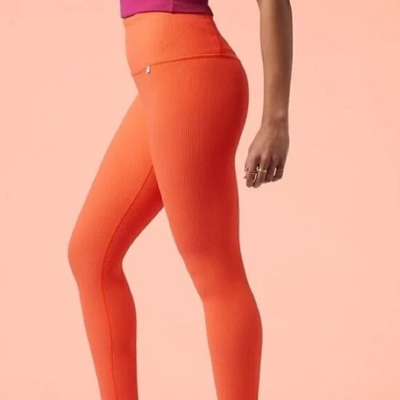 ATHLETA X Alicia Keys ELATION Jewel Orange Ribbed Tights - Picture 2 of 7